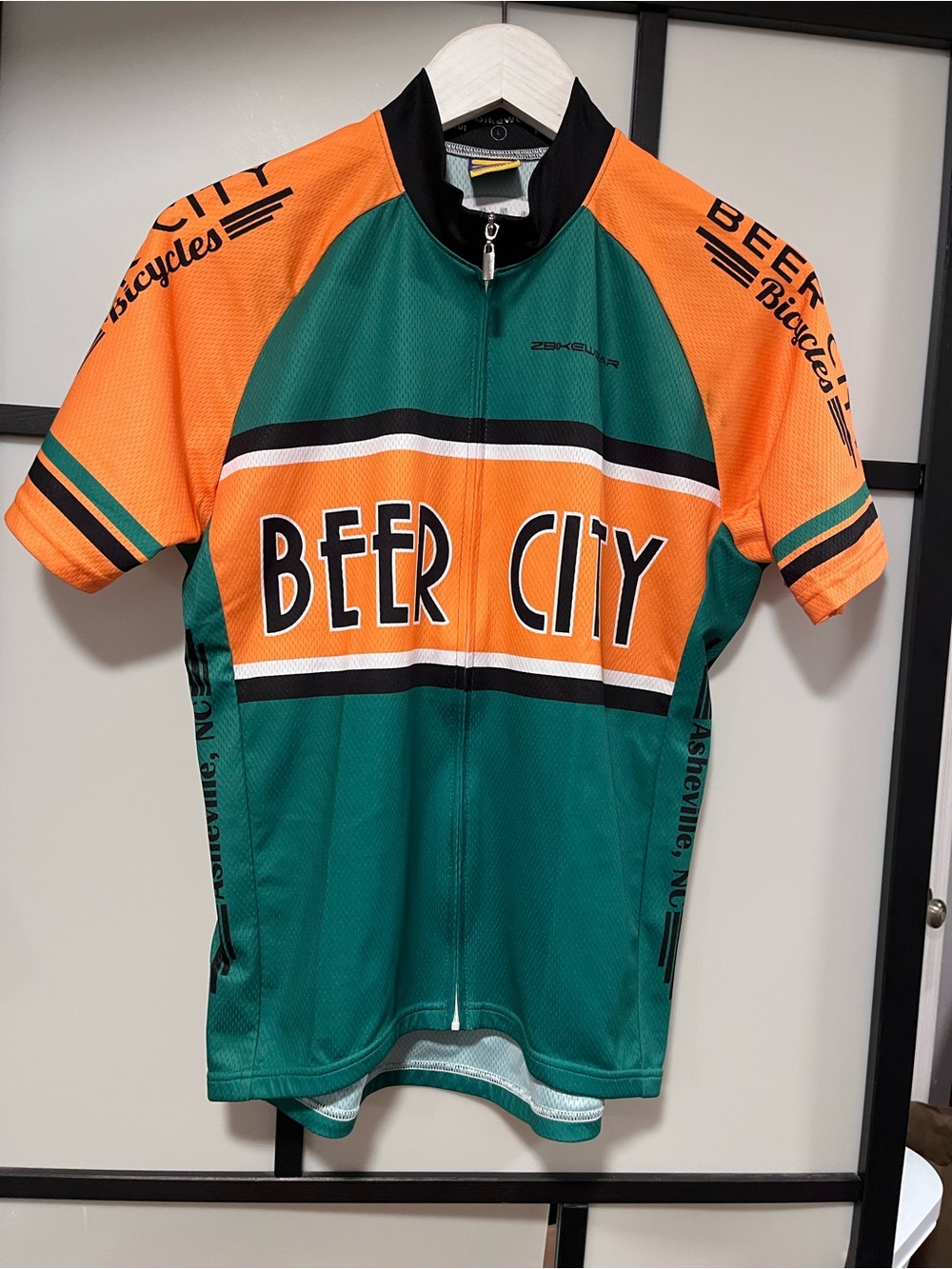 Beer City Bicycles Asheville NC Cycling Jersey Men’s L Orange Green Z Bikewear